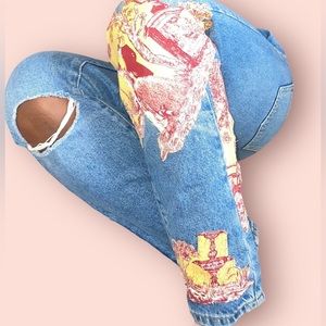 Vintage Printed Denim Pants